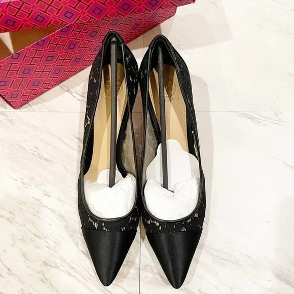 Tory Burch Glenna Pump Lace/Satin Black Size 10.5 - Picture 2 of 15